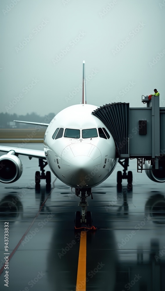 Close-up of an airplane parked at a gate Close-up of an airplane parked at a gate