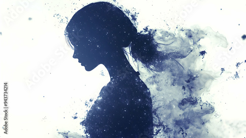 A silhouette of a woman wit...