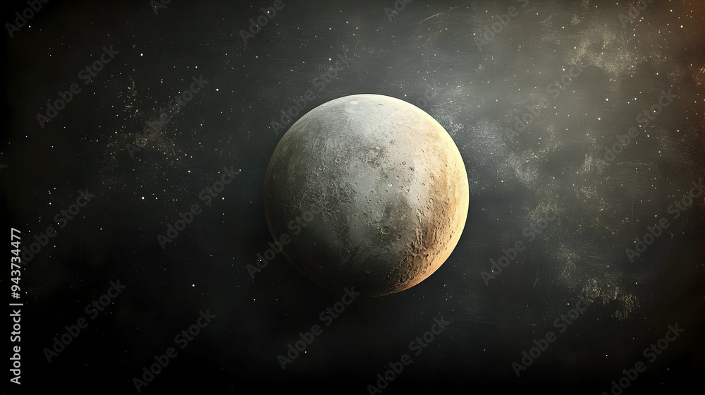 A single moon in a starry sky with a grunge texture. A single moon in a starry sky with a grunge texture.