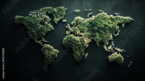 World map made of dense green forest