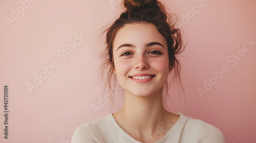 A young woman with a radiant smile stands in the warm glow of the setting sun, her joyful expression a testament to the simple pleasures of life, capturing a moment of pure happiness and contentment