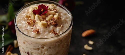 Rice pudding topped with nu...