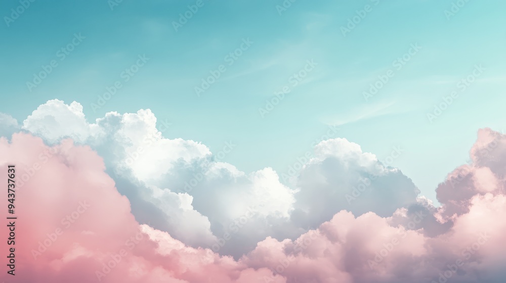 Soft Pastel Pink and Blue Sky with Fluffy Clouds Background. Soft Pastel Pink and Blue Sky with Fluffy Clouds Background.
