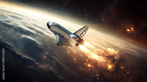 A space shuttle blasts off ...