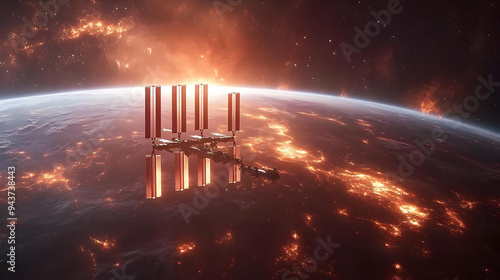 A space station orbits Eart...