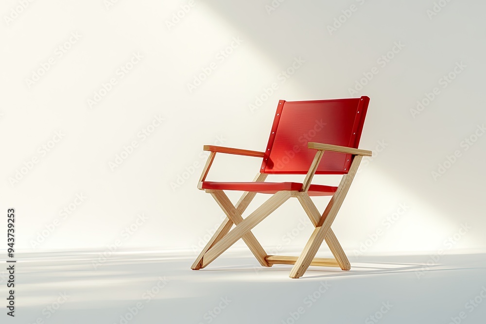 Fototapeta premium A red director's chair on a minimalist background.