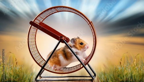 A hamster running in the hamster wheel