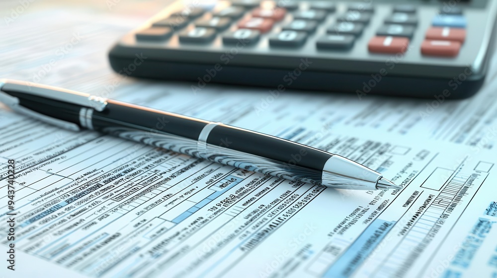 Tax forms filled out with pen and calculator, tax preparation, 3D illustration Tax forms filled out with pen and calculator, tax preparation, 3D illustration