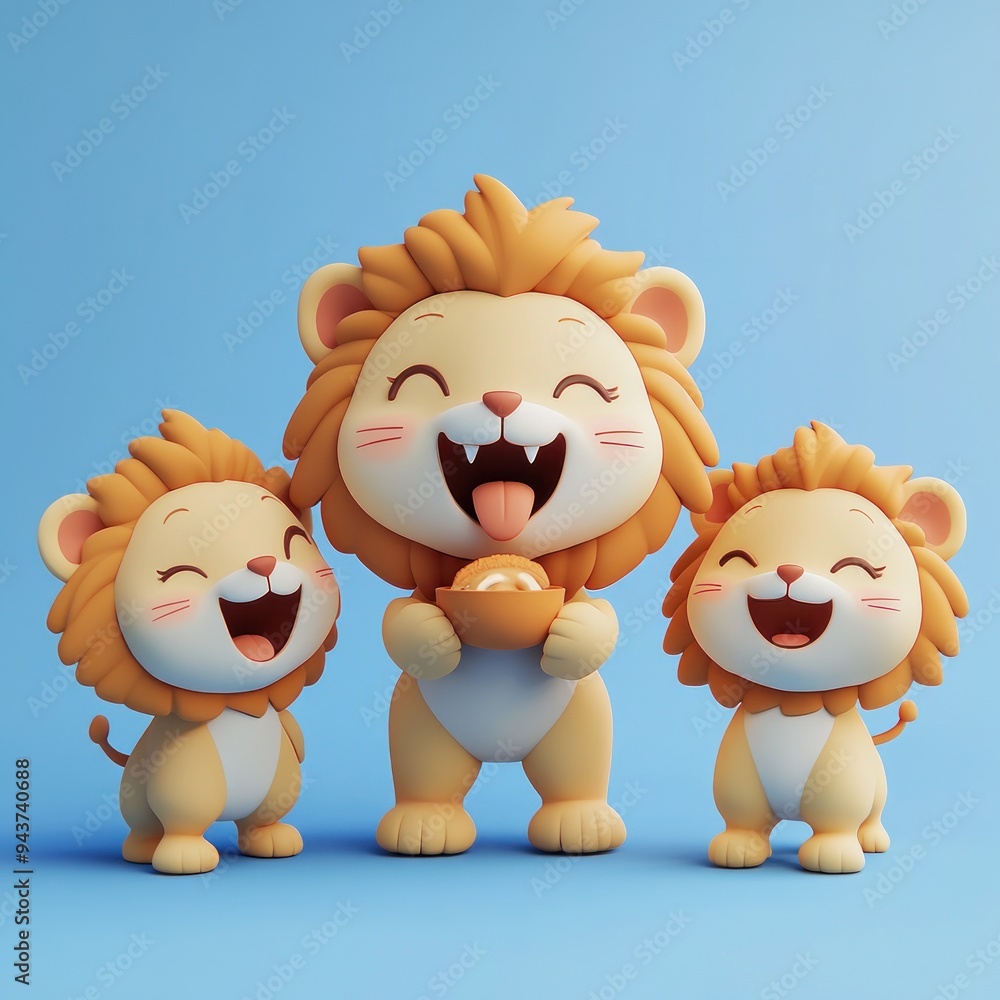 Three cute cartoon lions smiling and playing together. Three cute cartoon lions smiling and playing together.