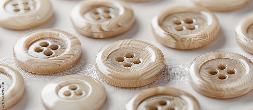 Beige plastic sewing buttons against a white background Copy space Beige plastic sewing buttons against a white background Copy space