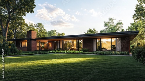 Modern Brick House with a Lush Green Lawn