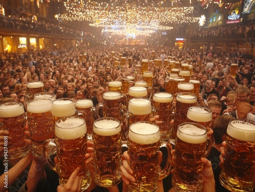 crowd holding glasses of beer photo