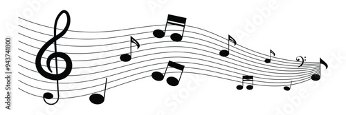 Music notes. Treble clef and notes for black design on a white background. Musical notes stave line pattern symbols icon. Symbol with music notes.
