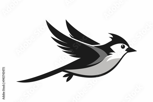 A titmouse flying vector art illustration icon logo, featuring a modern stylish shape with an underline, vector illustration photo