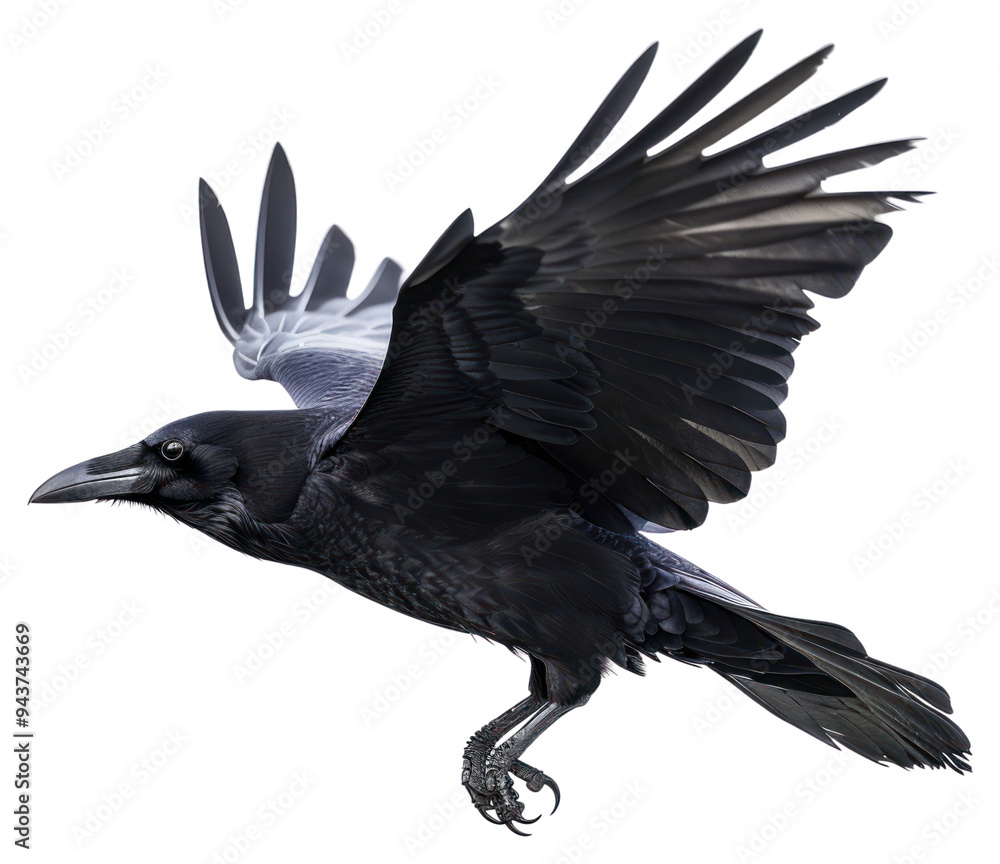 Fototapeta premium PNG Black crow in flight motion
