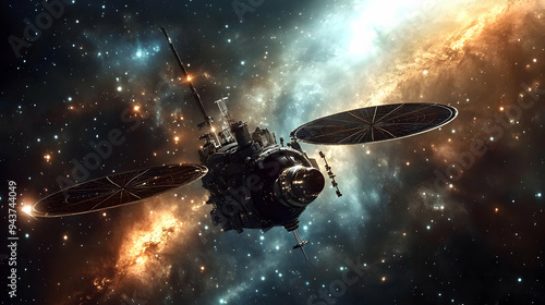 A spaceship with large sola...