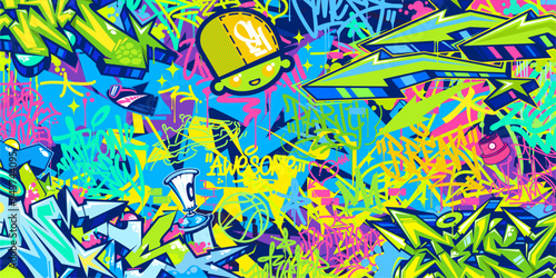 Cool Trendy Abstract Hip Hop Urban Street Art Graffiti Style Vector Illustration Background Banner