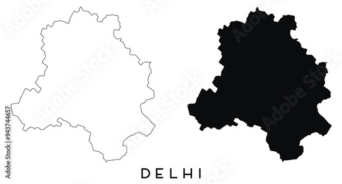 Delhi map outline and black silhouette vector