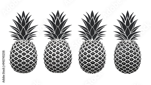 Black Pineapple Fruit Silhouette Vector on a White Background 