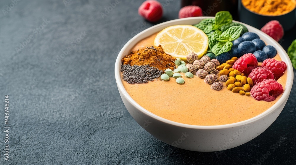 Delicious Smoothie Bowl with Turmeric, Chia Seeds, Lemon, and Berries Delicious Smoothie Bowl with Turmeric, Chia Seeds, Lemon, and Berries