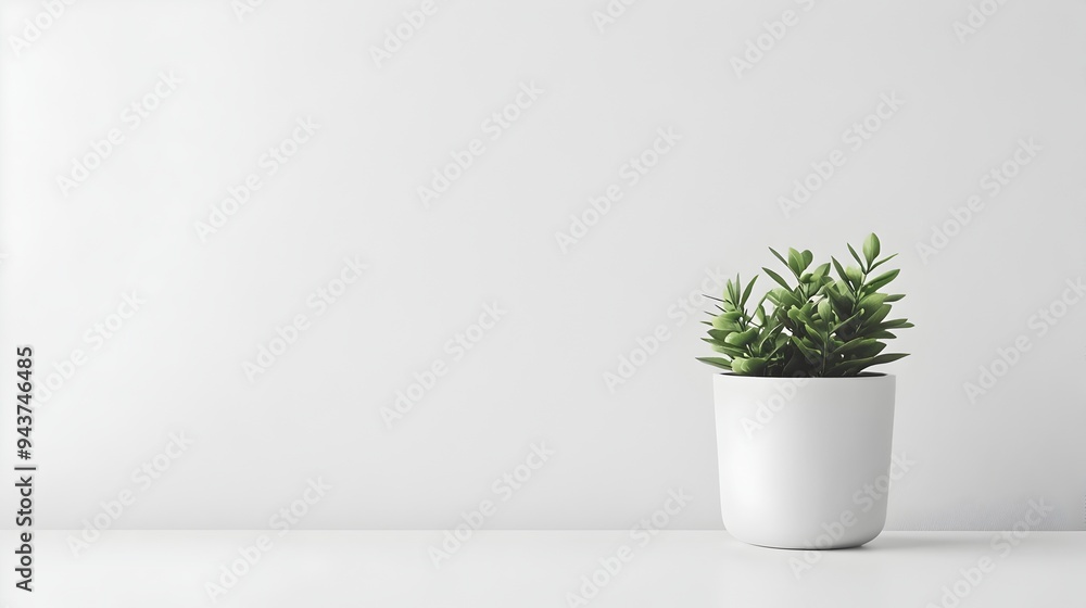 Solitary potted plant on a plain white table with ample copy space for text or graphic overlays Minimal clean and simple design perfect for various applications such as website backgrounds Solitary potted plant on a plain white table with ample copy space for text or graphic overlays Minimal clean and simple design perfect for various applications such as website backgrounds