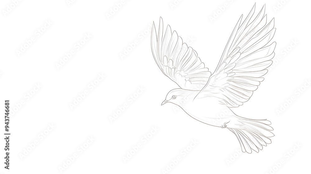 Fototapeta premium Minimalist single line drawing of a graceful bird in flight against a clean blank background with ample copy space for text or design elements