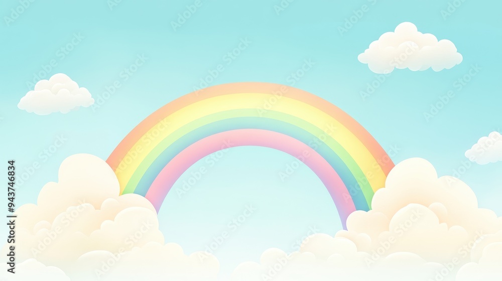 Pastel Rainbow and Fluffy Clouds Illustration - Dreamy Sky Background Pastel Rainbow and Fluffy Clouds Illustration - Dreamy Sky Background