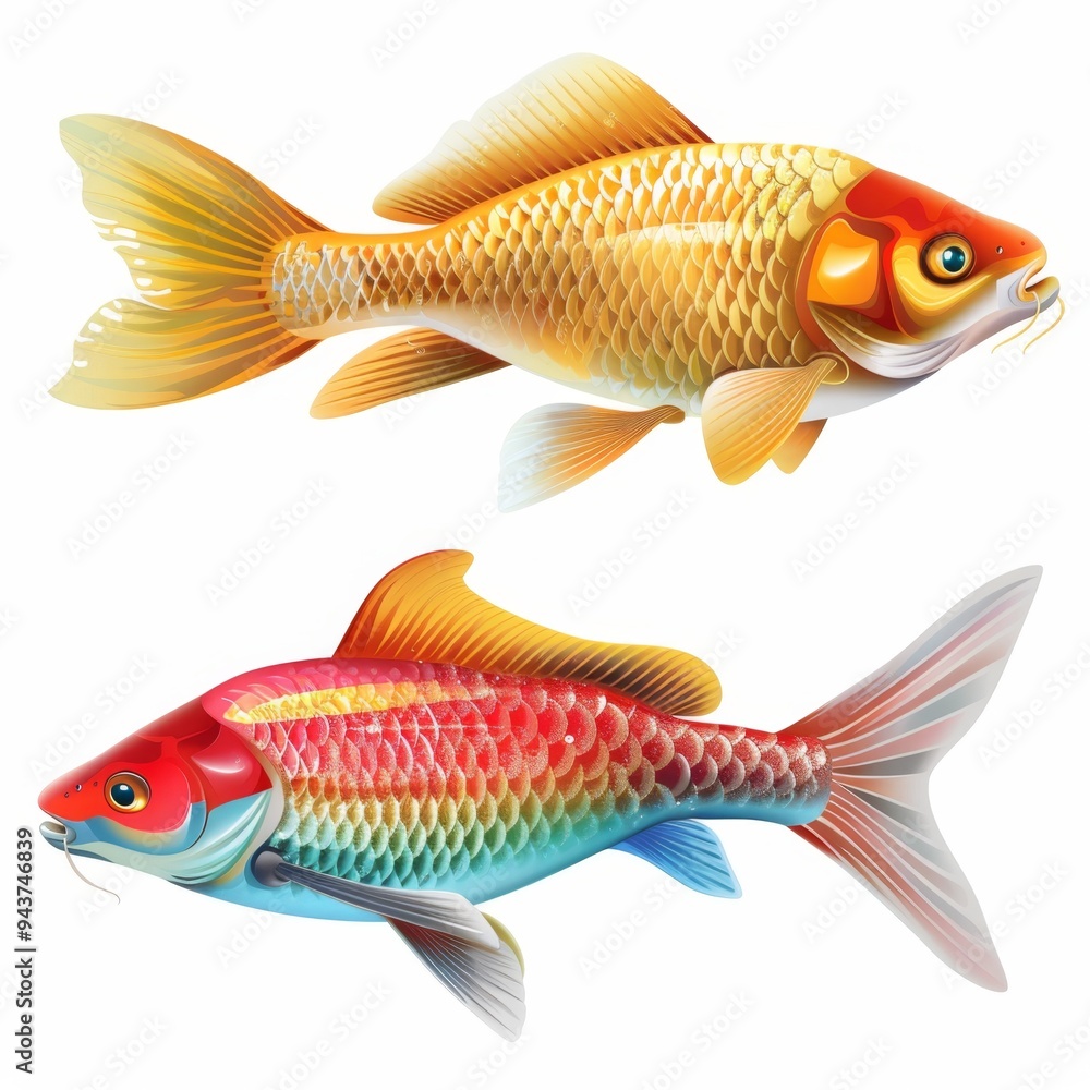 Fototapeta premium Fish 3d realistic icon, mackerel draw shape, fishing symbol, tuna silhouette, salmon sign, color fish