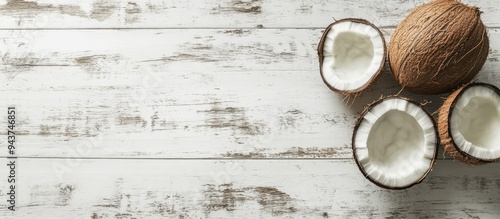 coconut on a white wooden t...
