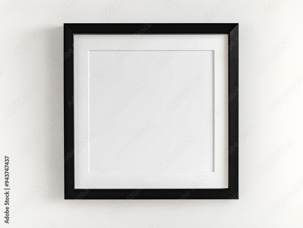 A blank black frame with is hanging on the wall A blank black frame with is hanging on the wall
