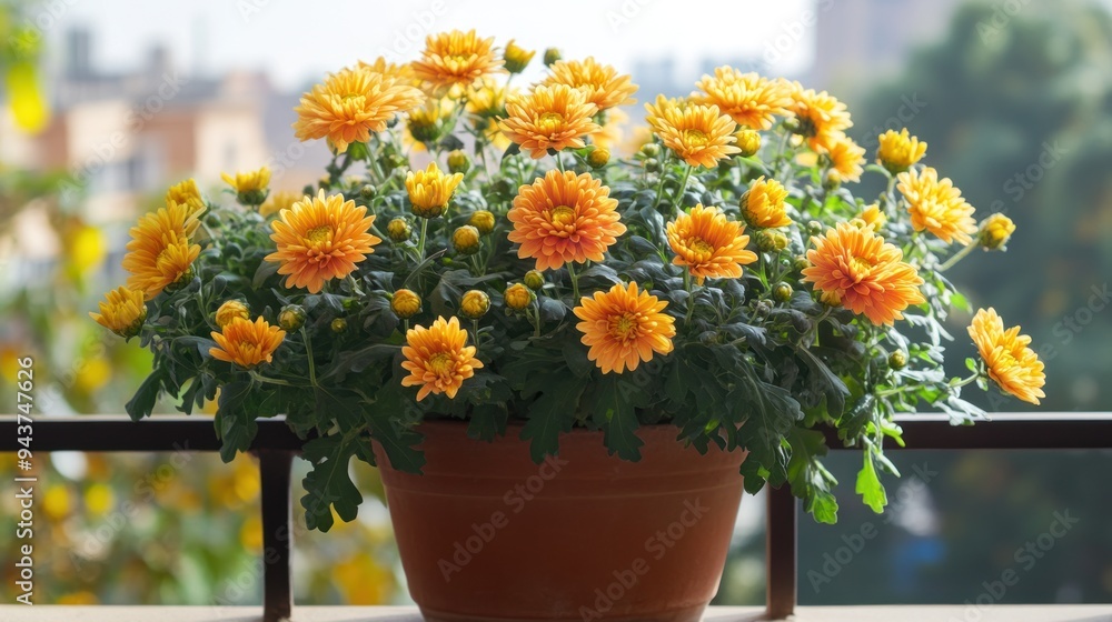 Orange Chrysanthemums in a Pot Orange Chrysanthemums in a Pot