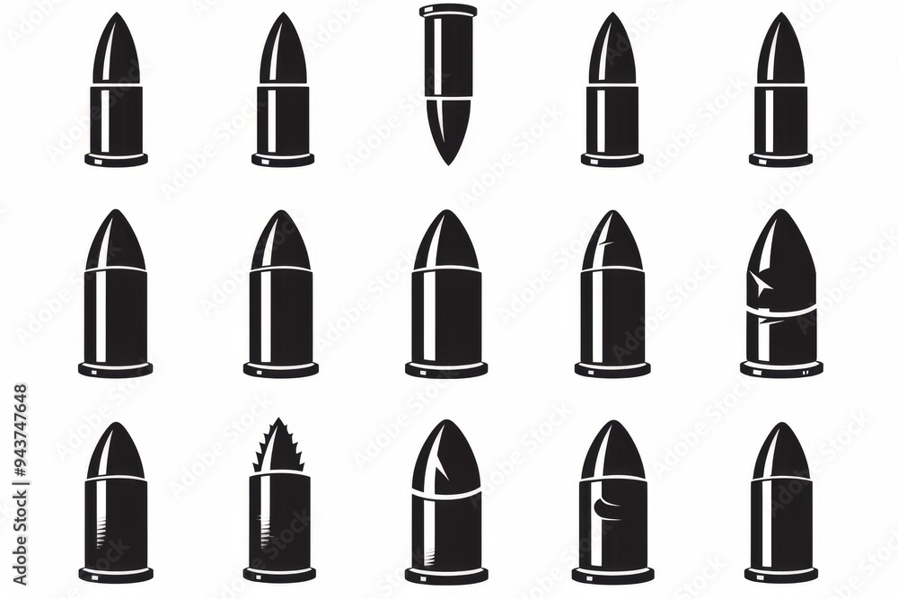 Bullet icon, black shell symbol, military cartridge silhouette, minimal gun sleeve emblem, weapon sign Bullet icon, black shell symbol, military cartridge silhouette, minimal gun sleeve emblem, weapon sign
