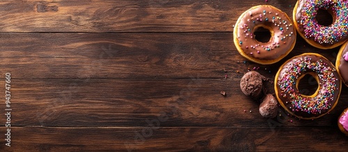 Assorted donuts on a wooden...