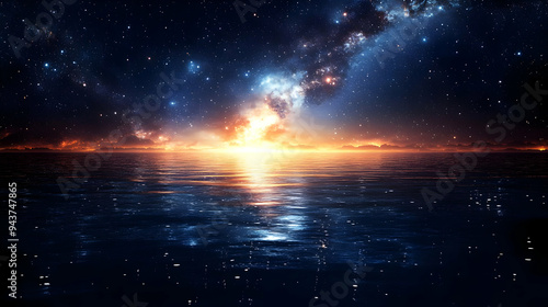 A starry sky with a reflect...