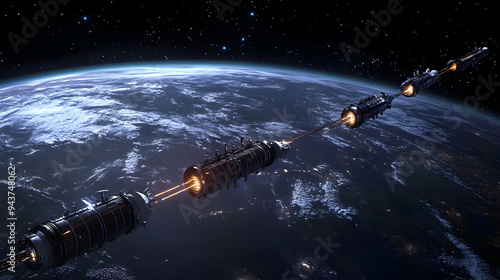 A string of futuristic spac...