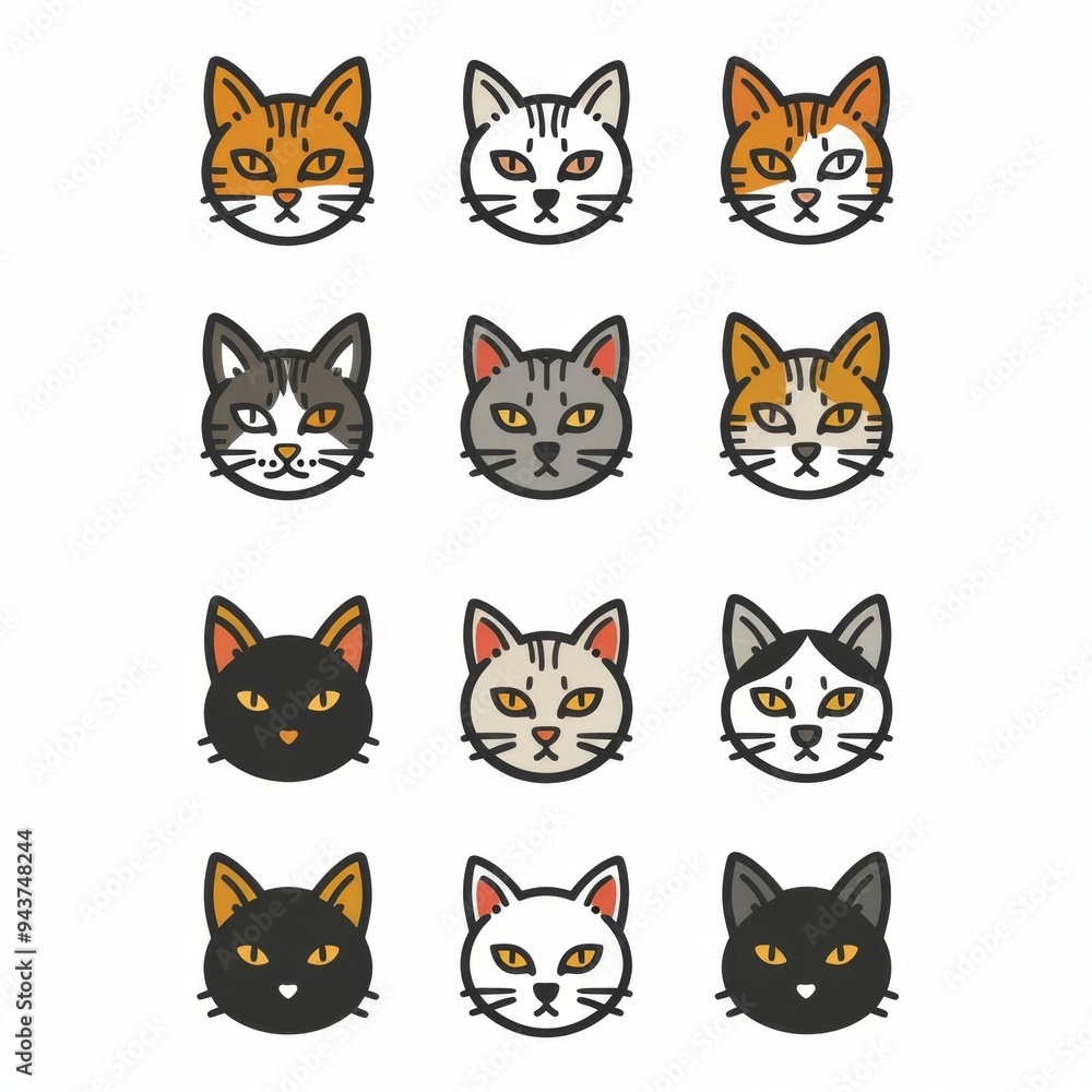 Cat flat icon, minimal kitten symbol, kitty sign isolated, pet pictogram, cat set on white Cat flat icon, minimal kitten symbol, kitty sign isolated, pet pictogram, cat set on white