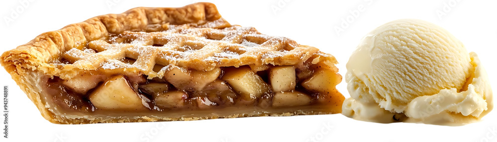 Apple Pie with a Scoop of Vanilla Ice Cream, a Delicious Dessert with a Transparent Background Apple Pie with a Scoop of Vanilla Ice Cream, a Delicious Dessert with a Transparent Background