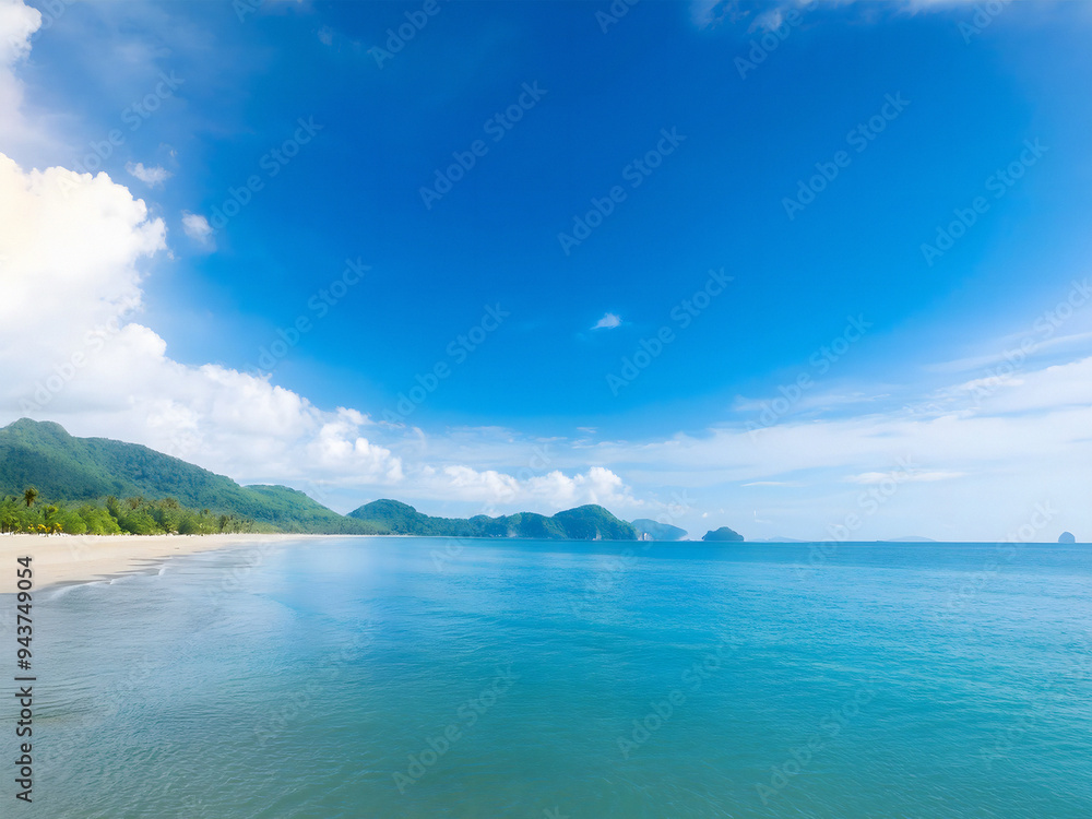 A sunlit cloudscape over sea and mountain A sunlit cloudscape over sea and mountain