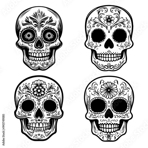 black and white icon illustration of day of the dead, about day of the dead