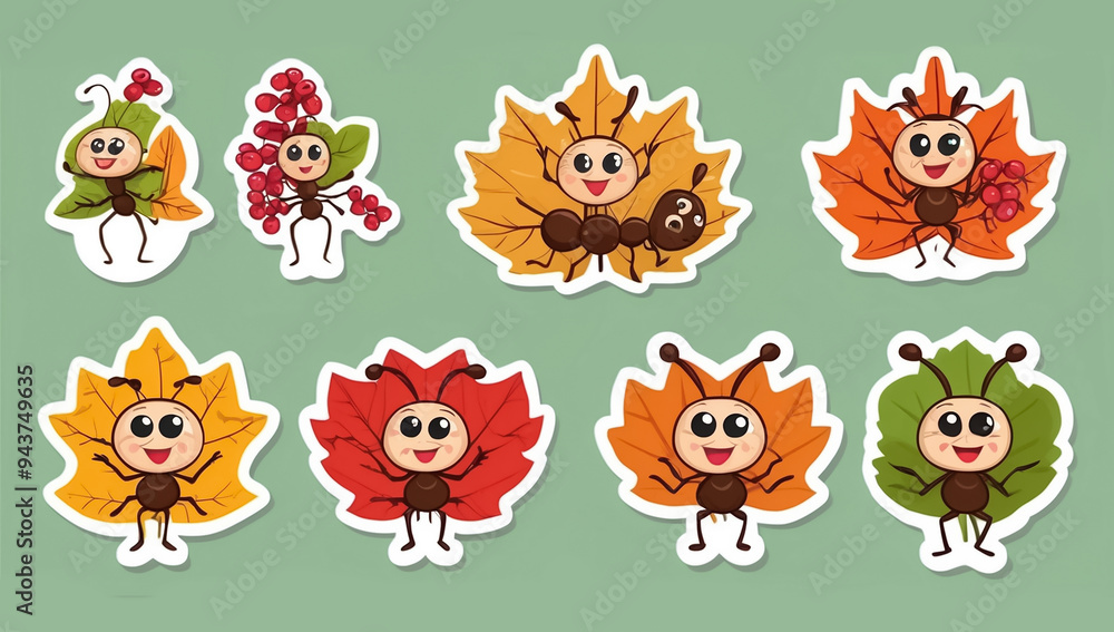 Obraz premium sticker set, different cute funny cartoon ant