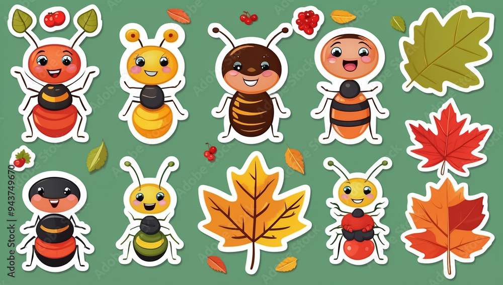 Obraz premium sticker set, different cute funny cartoon ant