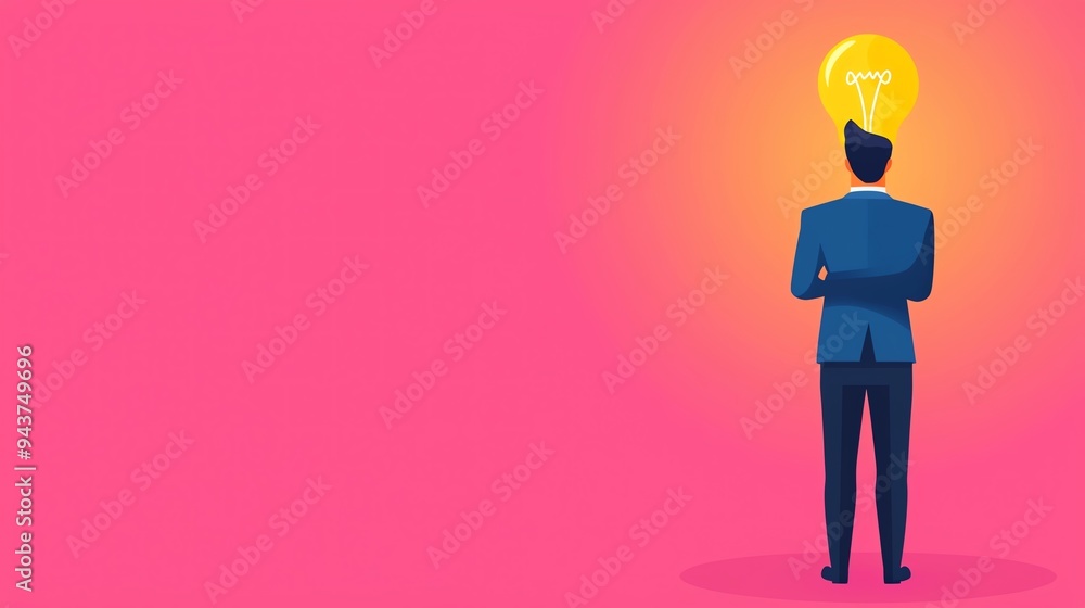 Creator with glowing bulb, brainstorming session, flat design illustration Creator with glowing bulb, brainstorming session, flat design illustration