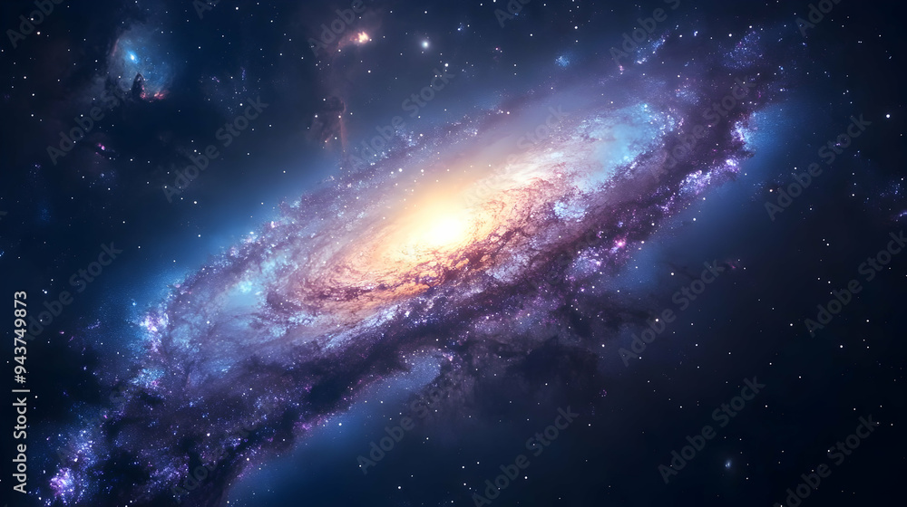 A stunning spiral galaxy with bright stars and a central core, against a backdrop of a dark, starry sky. A stunning spiral galaxy with bright stars and a central core, against a backdrop of a dark, starry sky.