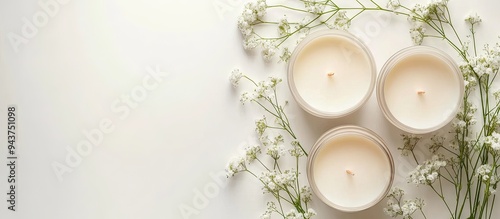 Obraz na płótnie Set for homemade natural eco soy wax candles on a white background Crafting DIY candles Top view copyspace w salonie