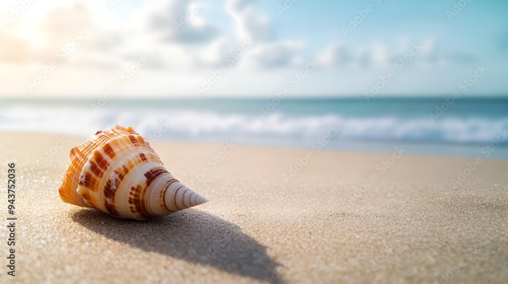 Single seashell resting peacefully on a smooth sandy beach with ample copy space for text overlay or design elements This tranquil minimalist scene captures the serene beauty of a coastal landscape Single seashell resting peacefully on a smooth sandy beach with ample copy space for text overlay or design elements This tranquil minimalist scene captures the serene beauty of a coastal landscape