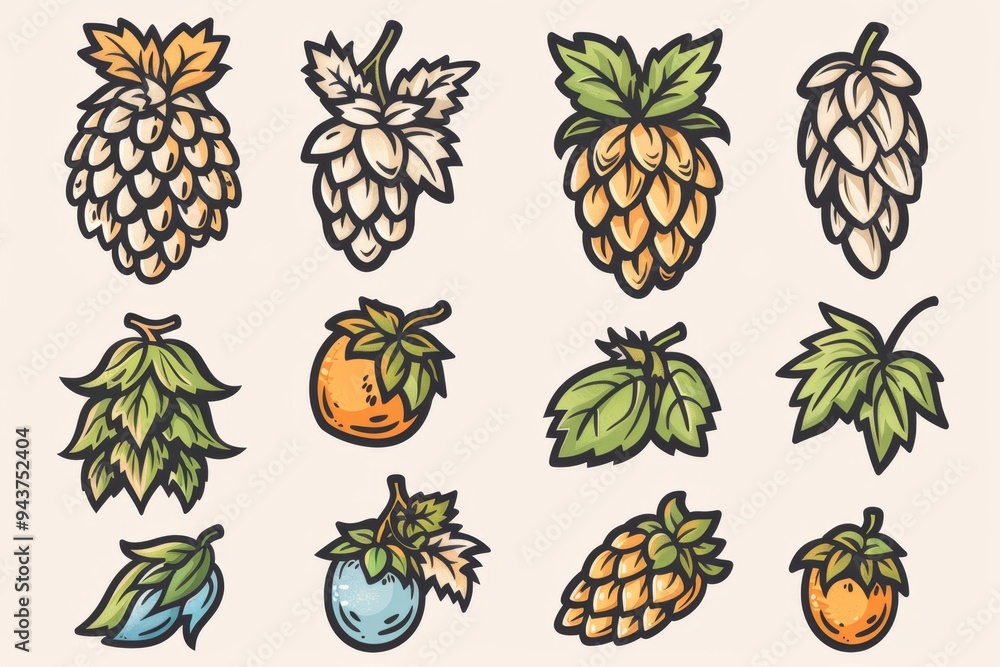 Hop cones icon, beer brewery symbol, humulus lupulus flower cones, hop plant beer manufacturing ingredient Hop cones icon, beer brewery symbol, humulus lupulus flower cones, hop plant beer manufacturing ingredient