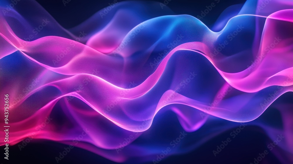 Abstract Blue and Pink Wavy Lines on Dark Background - Futuristic Digital Art. Abstract Blue and Pink Wavy Lines on Dark Background - Futuristic Digital Art.