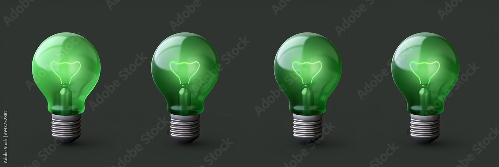 Green light bulbs, lamp icon set, lightbulbs isolated, render style minimal light bulbs, creativity idea Green light bulbs, lamp icon set, lightbulbs isolated, render style minimal light bulbs, creativity idea