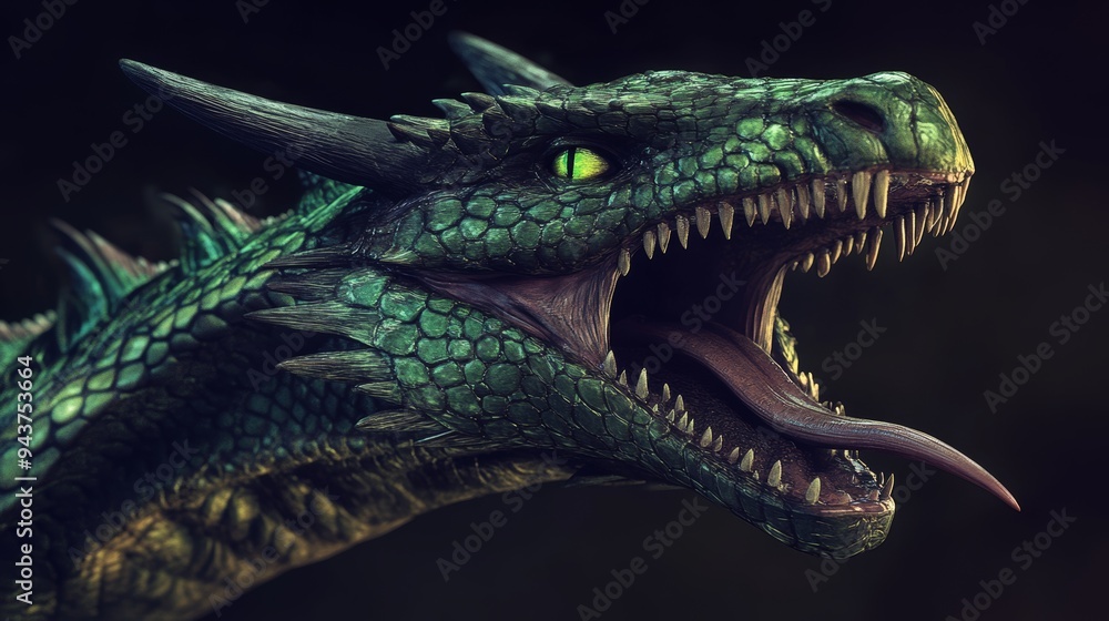 Obraz premium Black dragon's head with the gullet open, large scale
