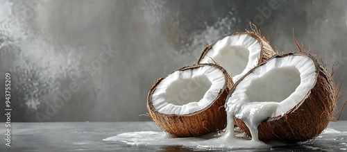 Ripe coconuts against a gra...
